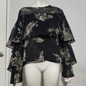 Leith Black Floral Sheer Blouse
